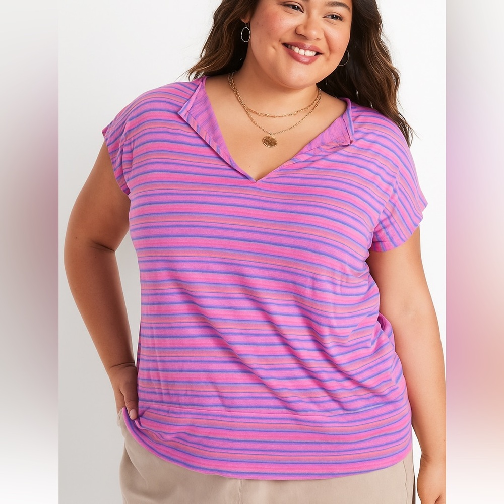 Fresh Produce Striped Pink and Purple Women's Top‎ size 1X